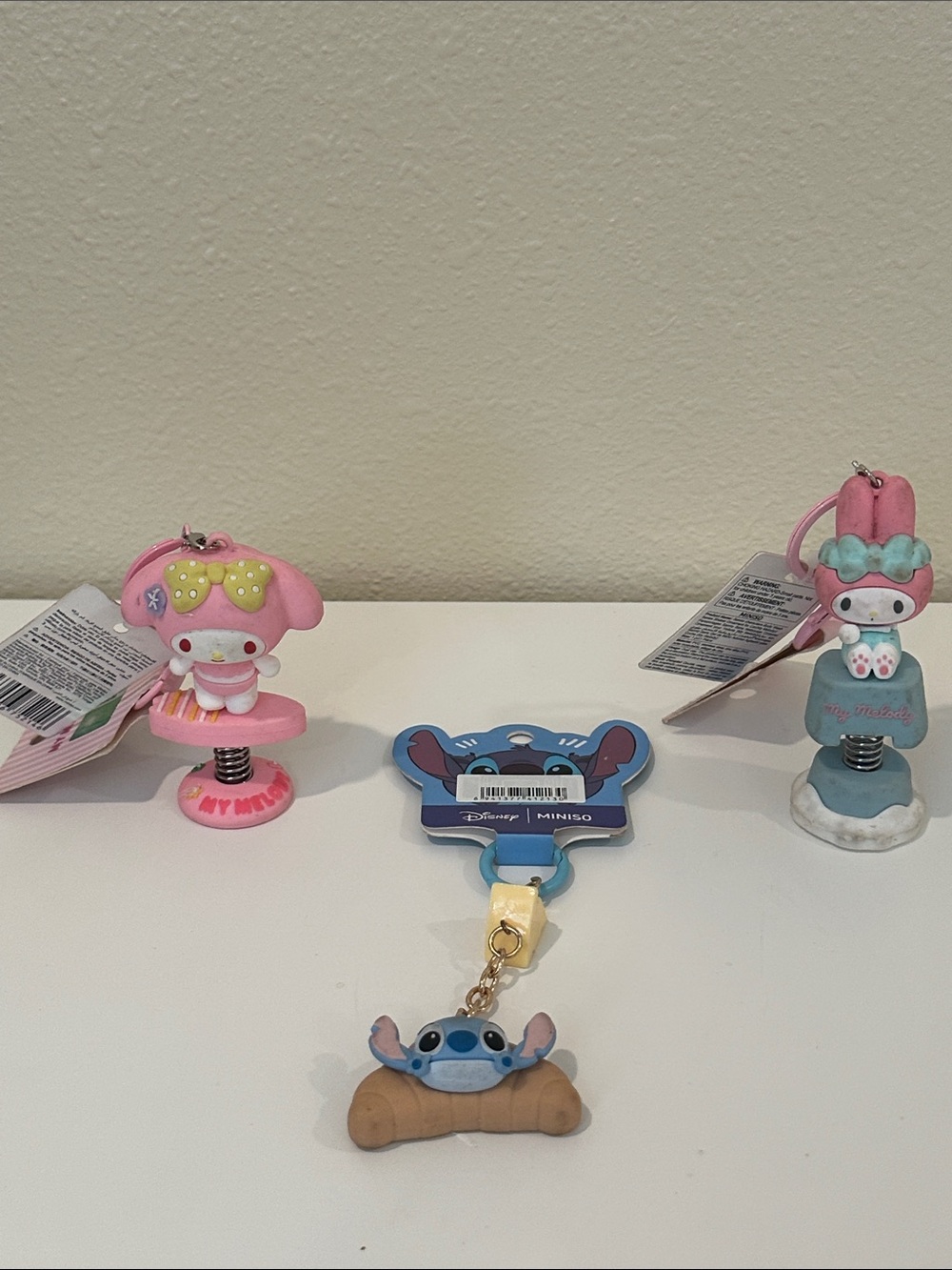 Disney Blue Stitch and Pink My Melody Keychain Charms